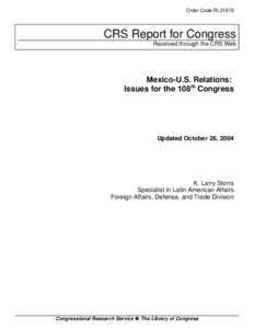 Mexico-U.S. Relations: Issues for the 108th Congress