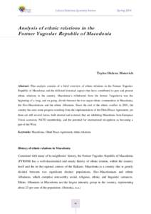 SpringCultural Relations Quarterly Review Analysis of ethnic relations in the Former Yugoslav Republic of Macedonia