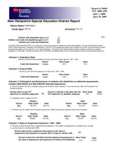 Report to Public FFY 2008 APR (July 1, 2008 June 30, 2009 New Hampshire Special Education District Report District Name: Farmington