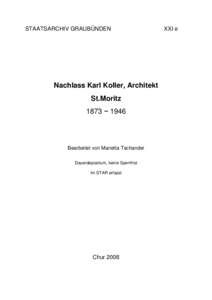 STAATSARCHIV GRAUBÜNDEN  Nachlass Karl Koller, Architekt