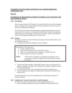 UW-Extension Unclassified Personnel Guidelines - UPG #1