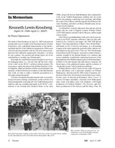 In Memoriam  Kenneth Lewis Kronberg (April 18, 1948–April 11, 2007) by Nancy Spannaus The death of Ken Kronberg on April 11, 2007 represents an