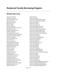 Reciprocal Faculty Borrowing Program Membership roster American University Andrews University Arizona State University Auburn University