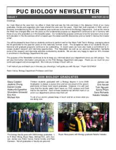 PUC BIOLOGY NEWSLETTER ISSUE 7 WINTER[removed]Greetings,