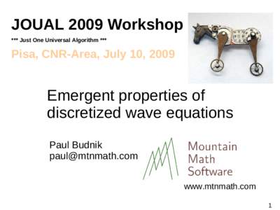 JOUAL 2009 Workshop *** Just One Universal Algorithm *** Pisa, CNR-Area, July 10, 2009  Emergent properties of