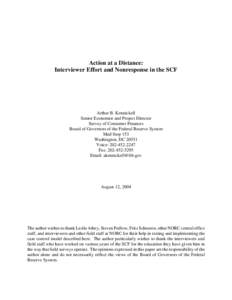 Action at a Distance:  Interviewer Effort and Nonresponse in the SCF Arthur B. Kennickell