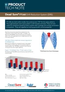 PRODUCT tech note Dead Sure®/TTJ60 Drift Reduction System (DRS). TTJ-60s are dual outlet nozzles that produce two 110º flat fan spray patterns. The angle between each spray pattern is 60º forward and back. They are be