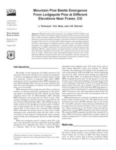 Mountain Pine Beetle Emergence From Lodgepole Pine at Different Elevations Near Fraser, CO