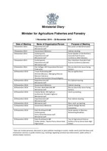 Minister diaries - Minister for Agriculture, Fisheries and Forestry