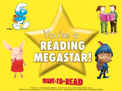 You’re a  READING MEGASTAR! © Peyo 2012. – Licensed through Lafig Belgium – www.smurf.com. Pinky and Rex illustration © Melissa Sweet. OLIVIA™ Ian Falconer Ink Unlimited, Inc. and © 2012 Falconer/Classic Media