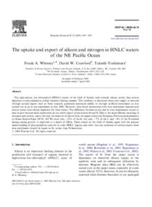 ARTICLE IN PRESS  Deep-Sea Research II[removed]–1067 www.elsevier.com/locate/dsr2  The uptake and export of silicon and nitrogen in HNLC waters