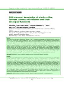 Mongabay.com Open Access Journal - Tropical Conservation Science  Vol.2(3):, 2009 Research Article Attitudes and knowledge of shade-coffee