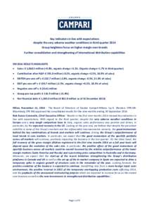 Key indicators in line with expectations despite the very adverse weather conditions in third quarter 2014 Group heightens focus on higher margin own brands Further consolidation and strengthening of international distri