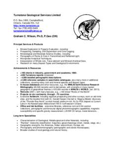 Turnstone Geological Services Limited P.O. Box 1000, Campbellford, Ontario, Canada K0L 1L0 http://www.turnstone.ca Tel / fax 