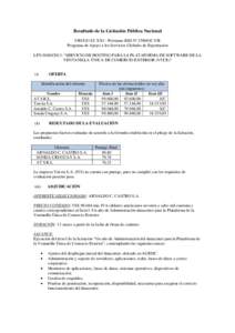 Resultado de la Licitación Pública Nacional URUGUAY XXI – Préstamo BID Nº 2590/OC-UR Programa de Apoyo a los Servicios Globales de Exportación LPN SG80/2013: “SERVICIO DE HOSTING PARA LA PLATAFORMA DE SOFTWARE D