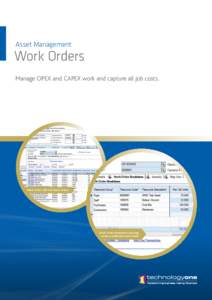 Asset Management  Work Orders Manage OPEX and CAPEX work and capture all job costs.  Work Order with Sub Work Orders