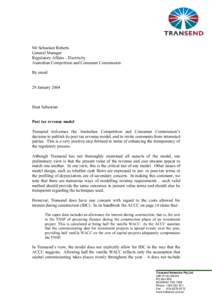 Mr Sebastian Roberts General Manager Regulatory Affairs - Electricity Australian Competition and Consumer Commission By email 29 January 2004