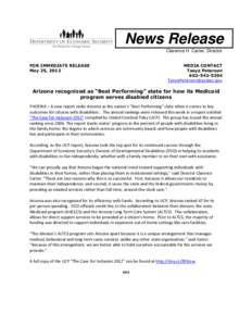 News Release Clarence H. Carter, Director FOR IMMEDIATE RELEASE May 25, 2012  MEDIA CONTACT