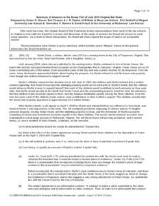 Page 1 of 11 Summary of Answ ers to the Essay Part of July 2010 Virginia Bar Exam Prepared by Susan S. Grover, Eric Chason & J. R. Zepkin of W illiam & M ary Law School, Eric DeGroff of Regent University Law School & Emm