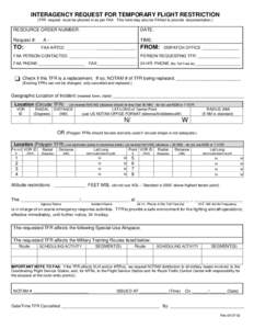 INTERAGENCY REQUEST FOR TEMPORARY FLIGHT RESTRICTION (TFR request must be phoned in as per FAA. This form may also be FAXed to provide documentation.) RESOURCE ORDER NUMBER:  DATE: