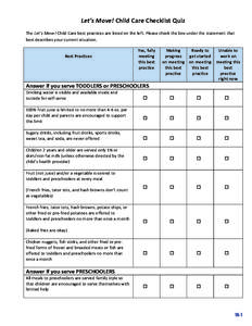 Let’s Move! Child Care Checklist Quiz The Let’s Move! Child Care best practices are listed on the left. Please check the box under the statement that best describes your current situation. Best Practices  Yes, fully