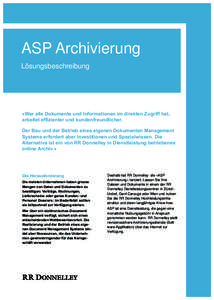 ASP Archivierung (Archivierung in Dienstleistung)  im RR Donnelley Dienstleistungszentrum