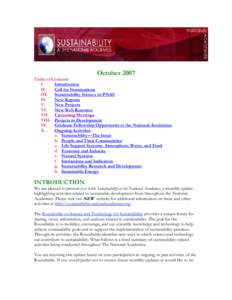 October 2007 Table of Contents Introduction I. II. Call for Nominations