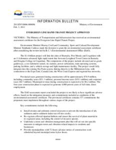 Environmental law / Environmental impact assessment / Earth / SkyTrain / Canadian Environmental Assessment Act / Coquitlam / Ministry of Environment / Environmental Assessment Office / Murray Coell / Environment / Port Moody / Evergreen Line