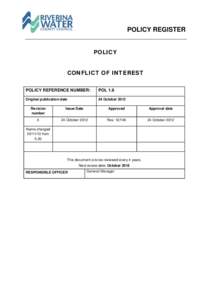 POLICY REGISTER POLICY CONFLICT OF INTEREST POLICY REFERENCE NUMBER:  POL 1.6