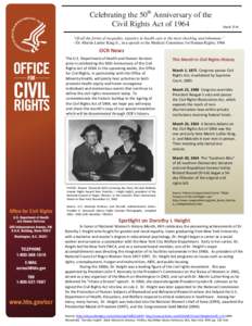 Celebrating the 50th Anniversary of the Civil Rights Act of 1964 March 2014 February 2014