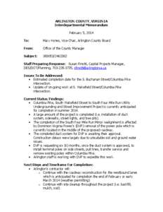 ARLINGTON COUNTY, VIRGINIA Interdepartmental Memorandum February 5, 2014 To:  Mary Hynes, Vice-Chair, Arlington County Board