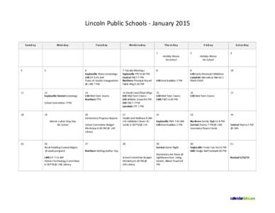 Lincoln Public Schools - January 2015 Sunday Monday  Tuesday