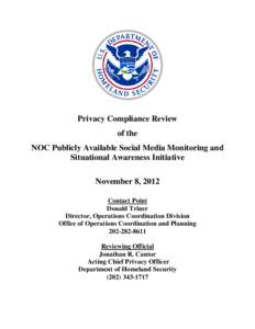 Privacy Compliance Review of the NOC Publicly Available Social Media Monitoring Initiative