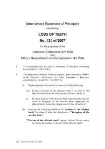 Amendment Statement of Principles concerning LOSS OF TEETH No. 121 of 2007 for the purposes of the