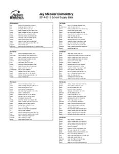 Jay Shideler Elementary[removed]School Supply Lists Kindergarten 1st Grade