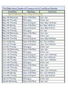 The Dalles Area Chamber of Commerce 2015 Cruise Boat Schedule Arrival Date Ship Name  Time In Port