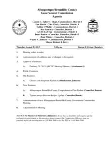 Albuquerque/Bernalillo County Government Commission Agenda Lonnie C. Talbert – Chair, Commissioner, District 4 Don Harris – Vice Chair, Councilor, District 9 Debbie O’Malley - Commissioner, District 1