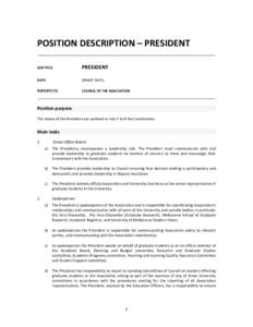 POSITION DESCRIPTION – PRESIDENT JOB TITLE PRESIDENT  DATE