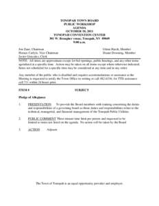 TONOPAH TOWN BOARD PUBLIC WORKSHOP AGENDA OCTOBER 18, 2011 TONOPAH CONVENTION CENTER 301 W. Brougher venue, Tonopah, NV 89049