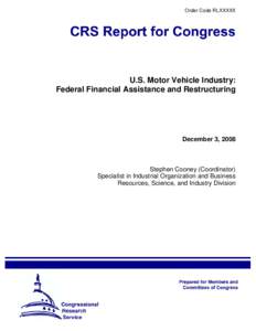 U.S. Motor Vehicle Industry: Federal Financial Assistance and Restructuring
