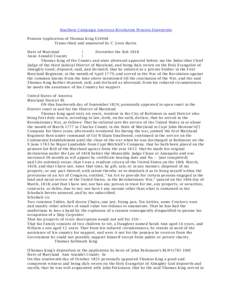 Southern Campaign American Revolution Pension Statements Pension Application of Thomas King S34948 Transcribed and annotated by C. Leon Harris State of Maryland } December the 8yh 1818