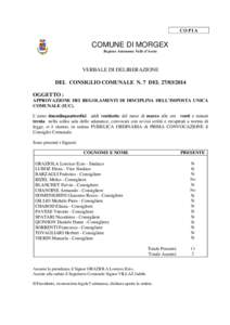 COPIA  COMUNE DI MORGEX Regione Autonoma Valle d’Aosta  VERBALE DI DELIBERAZIONE