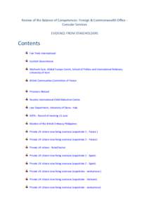 Review of the Balance of Competences: Foreign & Commonwealth Office Consular Services EVIDENCE FROM STAKEHOLDERS Contents Fair Trials International Scottish Government