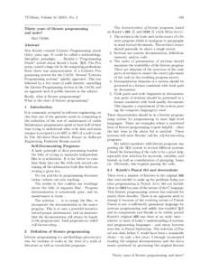 TUGboat, Volume[removed]), No. 2 Thirty years of literate programming and more? Bart Childs Abstract Don Knuth created Literate Programming about