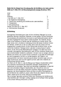 Moritz Veit, Der Entwurf einer Verordnung über die Verhältnisse der Juden und das Edikt vom 11. März[removed]Als Manuskript gedruckt. [Leipzig: Brockhaus[removed]Inhalt.