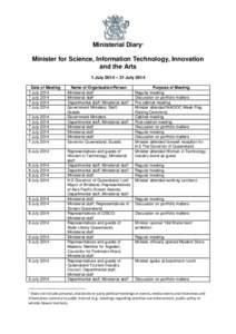 Ministerial Diary: Minister of Science, Information Technology, Innovation and the Arts