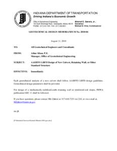 INDIANA DEPARTMENT OF TRANSPORTATION Driving Indiana’s Economic Growth Office of Geotechnical Engineering 120 South Shortridge Road, Indianapolis, Indiana[removed]PHONE[removed]FAX: ([removed]