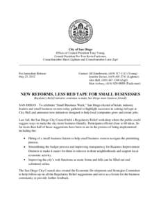 City of San Diego Offices of Council President Tony Young, Council President Pro Tem Kevin Faulconer, Councilmember Sherri Lightner and Councilmember Lorie Zapf  __________________________________________________________