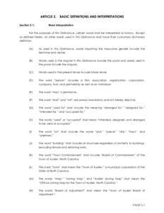 ARTICLE 2. Section 2-1: BASIC DEFINITIONS AND INTERPRETATIONS  Word Interpretation