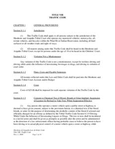 TITLE VIII TRAFFIC CODE CHAPTER 1  GENERAL PROVISIONS